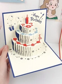 1張3d彈出式蛋糕造型生日卡片,手工製作的祝福賀卡和信封,適合丈夫,妻子,朋友的生日(金色) - 金色 - 查看 4
