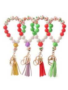 1 件新品矽膠珠流蘇手鍊、鑰匙圈、聖誕矽膠珠環、腕帶鑰匙扣