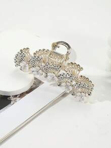 1入組女性金色合金扇形花形髮夾/髮爪，配鑽石的優雅頭飾，適用於日常生活/禮物/新年贈禮 - 金色 - 查看 2