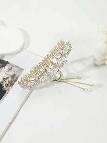 1入組女性金色合金扇形花形髮夾/髮爪，配鑽石的優雅頭飾，適用於日常生活/禮物/新年贈禮 - 金色 - 查看 3