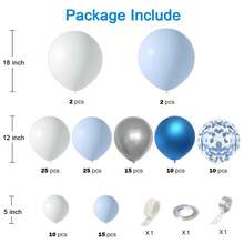 117入組藍色氣球花環套件,包括藍色和白色氣球花環帶、金屬珍珠藍和白色銀色氣球、藍色氣球拱門製作工具套裝,適用於男生嬰兒派對、生日派對場景裝飾