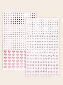 1入組3d模擬粉紅色心形寶石臉部貼紙,適用於音樂節diy, Y2k化妝和派對裝飾 - 彩色 - 查看 2