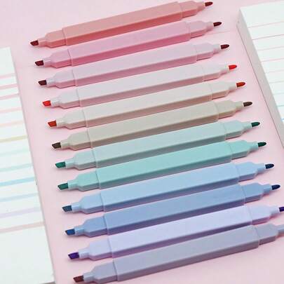 X Jess 12pcs Assorted Colors Aesthetic Square Highlighters Pens Dual Tips Marker Pen Highlighters No Bleed, Water Based, Quick Dry For School Office Journal Supplies Back To School