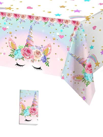 1/3 件独角兽桌布桌旗生日婚礼派对桌面装饰家居装饰，生日派对用品，独角兽图案装饰，返校情人节