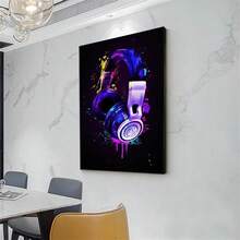 1 件，彩色墙壁艺术耳机海报涂鸦家居装饰帆布画印刷客厅卧室壁画无框