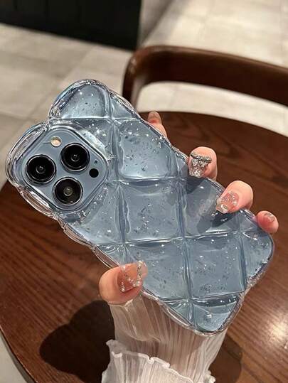 Compatible With Iphone 16 Pro Max Cell Phone Case, New Rhombus Transparent Silver Foil Style Compatible With Iphone 11, 3D Silicone Compatible With Iphone 15 Pro Ladies Style, Minimalist Design Compatible With Iphone 13 Pro Max, Fashionable High-End Anti-Drop Compatible With Iphone 14 Waterproof Shockproof Scratch Resistant