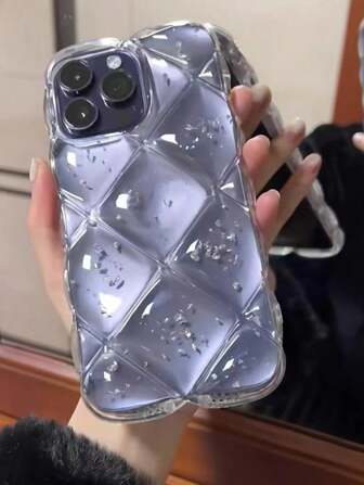 Compatible With Iphone 16 Pro Max Cell Phone Case, New Rhombus Transparent Silver Foil Style Compatible With Iphone 11, 3D Silicone Compatible With Iphone 15 Pro Ladies Style, Minimalist Design Compatible With Iphone 13 Pro Max, Fashionable High-End Anti-Drop Compatible With Iphone 14 Waterproof Shockproof Scratch Resistant