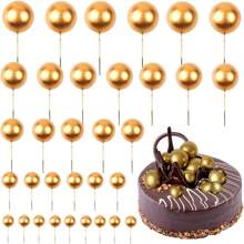 20 Pcs Balls Cake Topper Ball Shaped Cake Insert Toppers Faux Pearl Balls Cake Pick DIY Cake Insert Toppers Foam Ball Cupcake Topper For Birthday Party Christmas Wedding Anniversary Baby Shower Cake Decor (Gold),Christmas - Gold - View 3