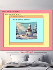 1入組雪人圖紡織掛毯,附3根牆釘和2個夾子,印花矩形牆飾具柔軟質地,適用於臥室的聖誕裝飾 - 彩色 - 查看 5