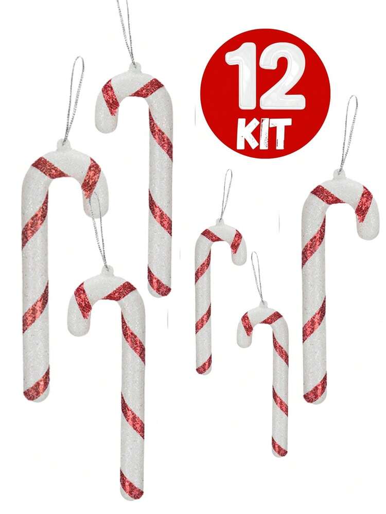Kit 12 Bengala  Enfeite Natalino Para Arvore De Natal - Vermelho e Branco - Visão 3