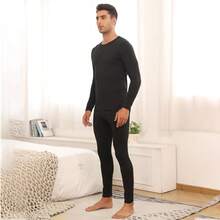 Nam Đồ lót nhiệt Bộ Cho mùa đông Đồ ngủ Bộ đồ , Thích hợp Đối với Thời tiết lạnh - màu đen - Xem 2