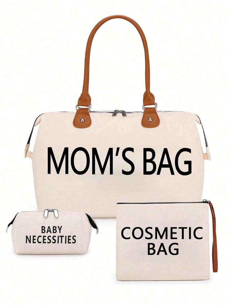 3pcs Tote Shoulder Bag With Separate Waterproof Compartment For Milk Bottles Travel Mommy Bag