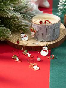 6件套圣诞糖果手杖、珍珠、驯鹿、雪人、袜子设计时尚个性化耳环