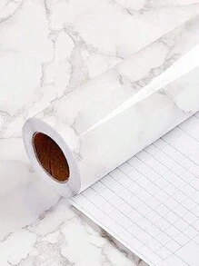 白色自黏式大理石紋壁紙,可拆卸的壁紙,可黏貼桌面、自粘櫥柜後擋板 - 白色 - 查看 1