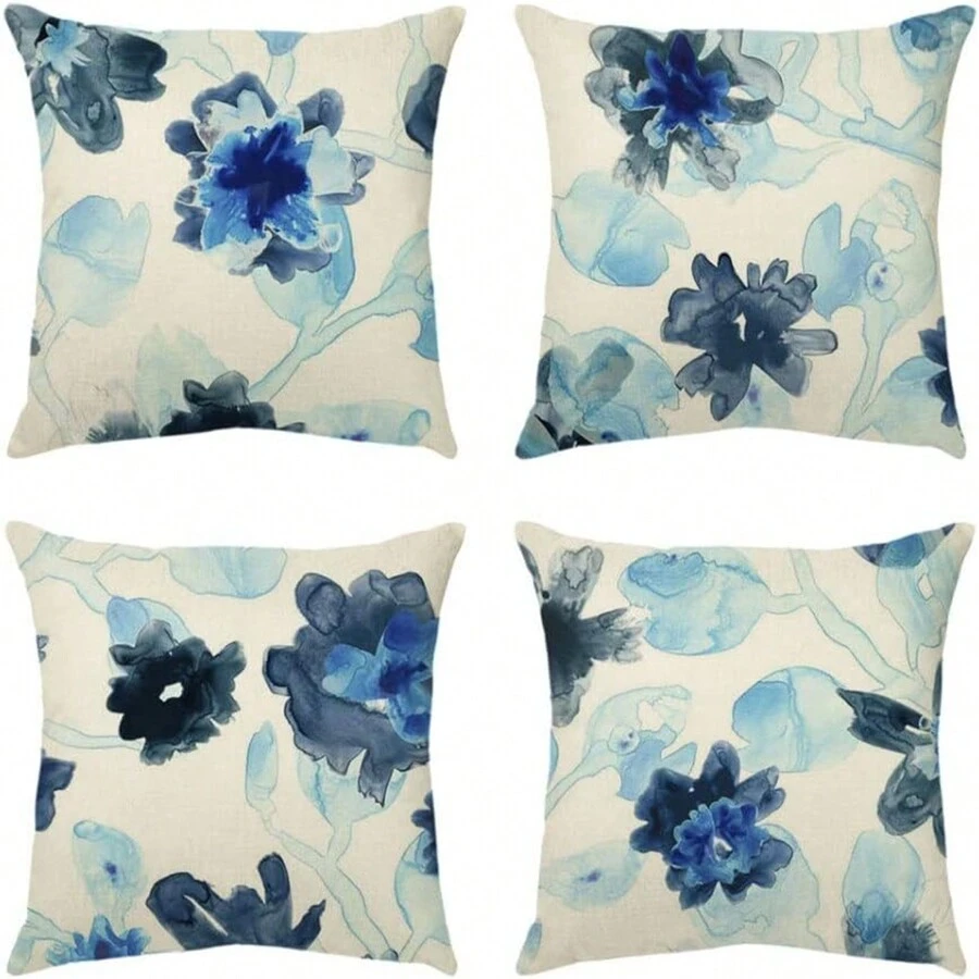 4 件套花卉印花枕頭套,適合臥室、餐廳、客廳、沙發等。送給家人和朋友的絕佳禮物。