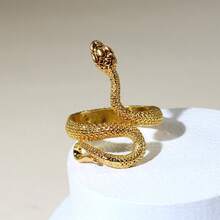 1個鍍金眼鏡蛇設計男戒,適合日常佩戴 - 金黃色 - 查看 2