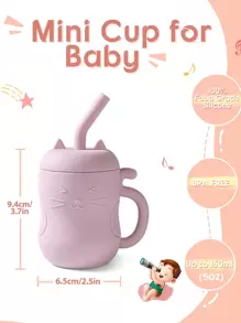 1 件儿童便携式吸管杯（150 毫升/5 盎司），带手柄硅胶杯，适合幼儿，婴儿第一阶段实用喂食杯 - 淺粉色 - 查看 9