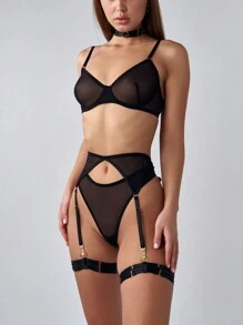 Sexy Sheer Mesh Lingerie Set - Black - View 3