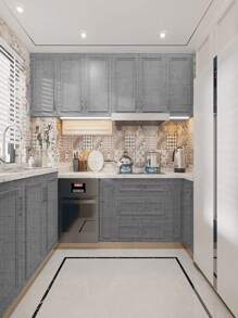 紋理布質米色壁紙仿草布米色剝離粘貼自粘麻布可拆卸壁紙櫥櫃櫃台膠紙 - 深灰色 - 查看 3