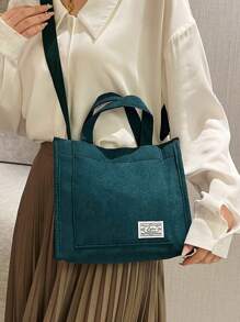 1 件纯色灯芯绒面料，经典时尚新款百搭手提包、单肩包、简约斜挎包、女士包、大容量工作包、购物通勤包、新款秋冬款式、新款秋冬女包、最佳秋季钱包