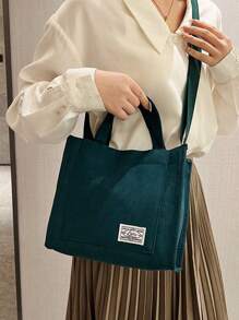 1 件纯色灯芯绒面料，经典时尚新款百搭手提包、单肩包、简约斜挎包、女士包、大容量工作包、购物通勤包、新款秋冬款式、新款秋冬女包、最佳秋季钱包