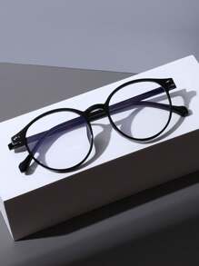 1 副男士透明镜片眼镜，圆形黑色塑料镜框，适合日常使用 - 黑色 - 查看 2