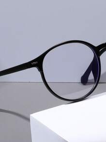 1 副男士透明镜片眼镜，圆形黑色塑料镜框，适合日常使用 - 黑色 - 查看 3