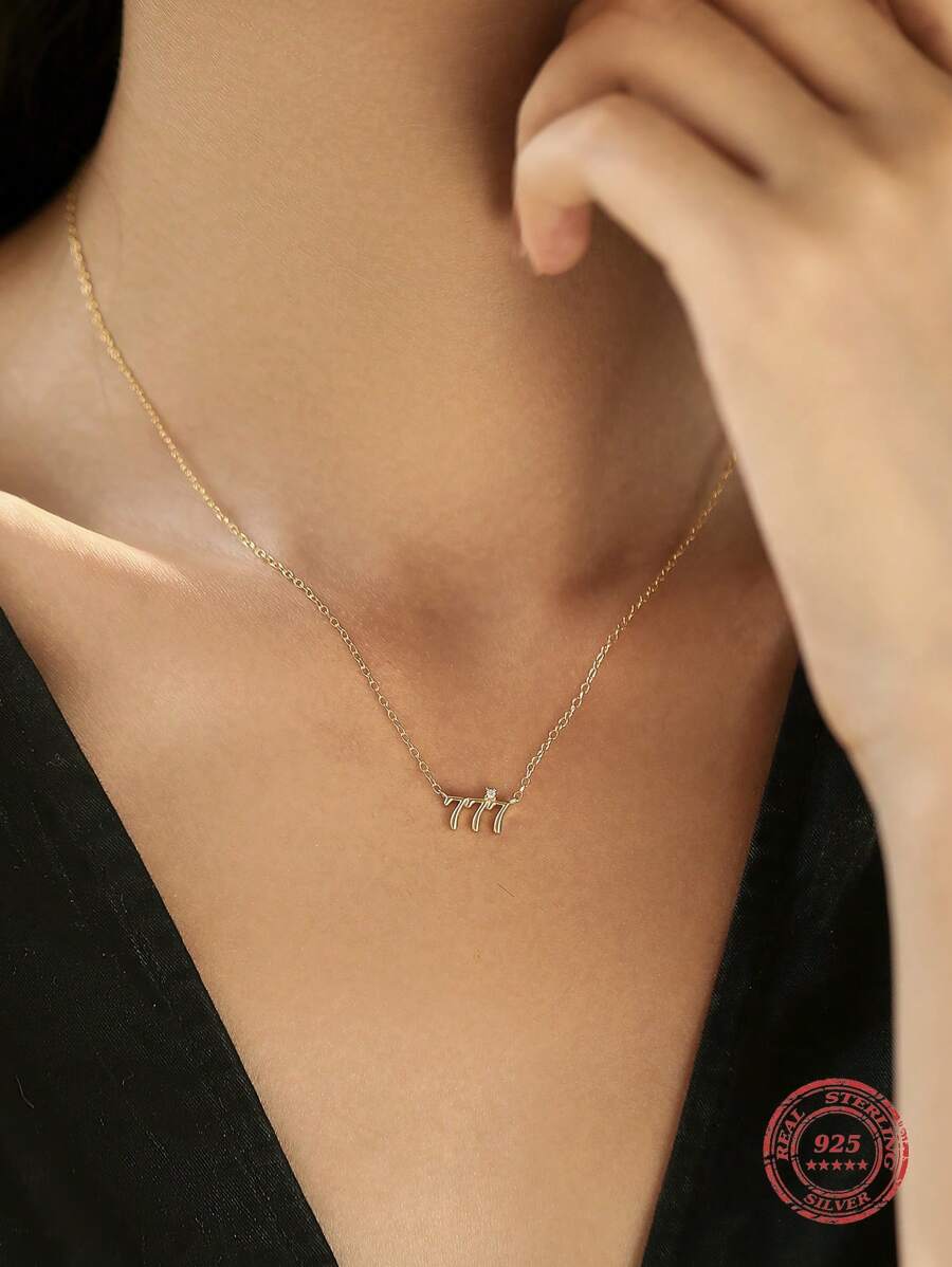 MODIAN 925 sterling bạc May mắn Số 777 Vòng cổ mặt dây chuyền Vàng Màu sắc Cái cổ Chuỗi Đối với phụ nữ Tốt Đồ trang sức Quà kỷ niệm - Vàng - Xem 1