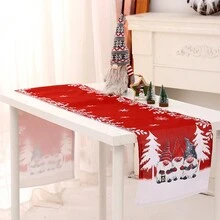 1片灰色聖誕裝飾森林聖誕老人和雪花設計麻質桌布,帶桌旗,家庭餐桌裝飾 - 灰色 - 查看 3