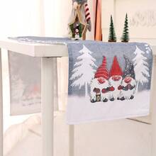 1片灰色聖誕裝飾森林聖誕老人和雪花設計麻質桌布,帶桌旗,家庭餐桌裝飾 - 灰色 - 查看 5