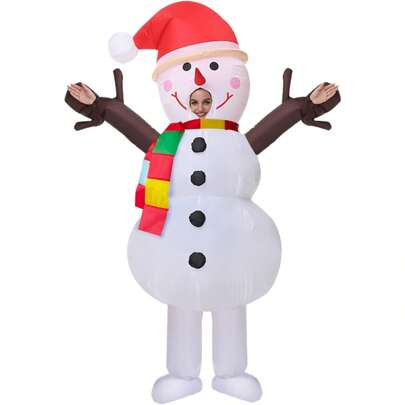 1 件成人雪人充气服装卡通动漫化装舞会套装圣诞派对角色扮演服装新年