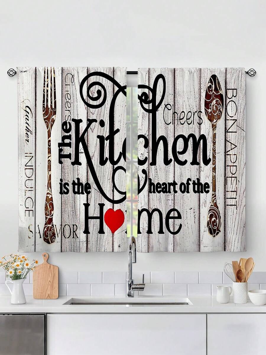 2pcs Farmhouse Kitchen Curtains, Vintage Window Treatment Suitable For Kitchen Bedroom Study