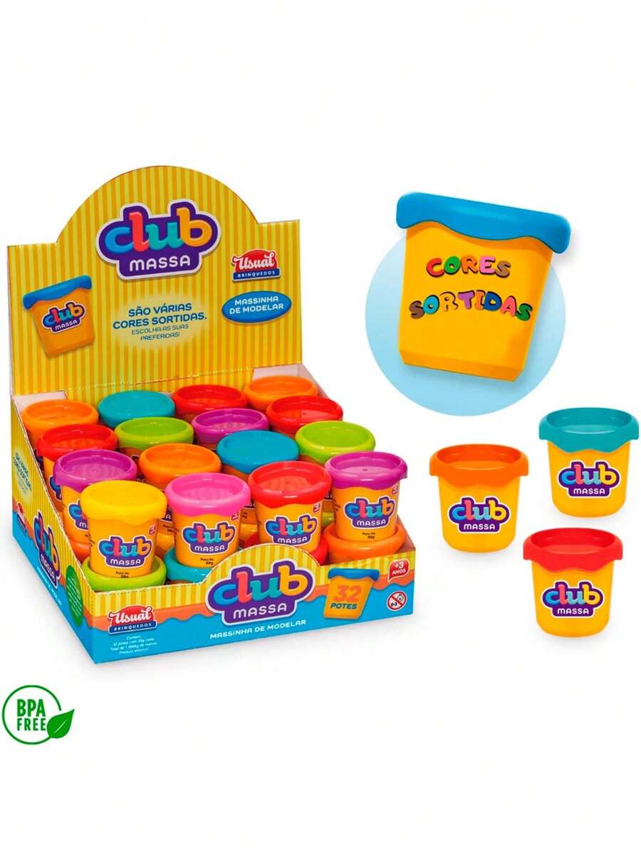 8 Massinha Modelar Infantil Massa Escolar Várias Cores 50g - Multicolorido - Visão 1