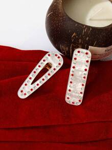 2pcs/Set Women's Dual Color Rhinestone Solid Hair Clip For Daily Use Claw Clips Hair Slide Hair Barrettes - White - View 3