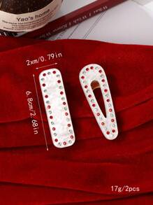 2pcs/Set Women's Dual Color Rhinestone Solid Hair Clip For Daily Use Claw Clips Hair Slide Hair Barrettes - White - View 2