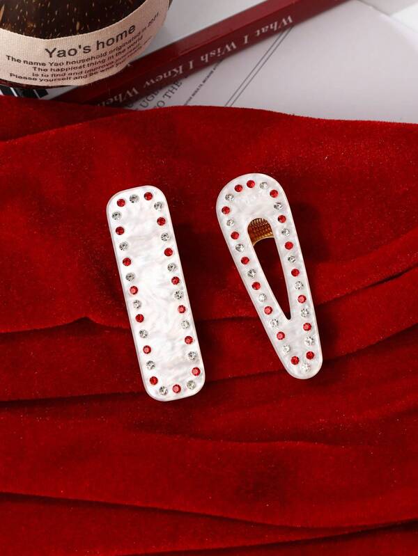2pcs/Set Women's Dual Color Rhinestone Solid Hair Clip For Daily Use Claw Clips Hair Slide Hair Barrettes