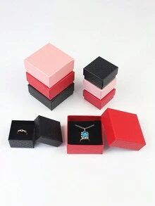 1pc Jewelry Packaging Box Gift Box Display For Ring Necklace Bracelet Storage, Black - Pink - View 5