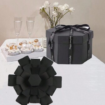 1pc Surprise Gift Box With Black Gift Wrapping Box, Diy Hexagonal Explosion Box, Mainly Used For Customized Photo Box, Suitable For Birthday, Anniversary And Valentine's Day Back To School Valentine Day