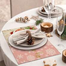4 件装 圣诞亚麻餐垫 圣诞主题餐垫 圣诞老人雪花图案粉色隔热垫 厨房装饰桌垫 西餐桌垫 圣诞装饰 餐桌装饰 万圣节 万圣节装饰 - 粉色 - 查看 8