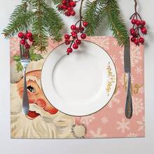 4 件装 圣诞亚麻餐垫 圣诞主题餐垫 圣诞老人雪花图案粉色隔热垫 厨房装饰桌垫 西餐桌垫 圣诞装饰 餐桌装饰 万圣节 万圣节装饰 - 粉色 - 查看 7