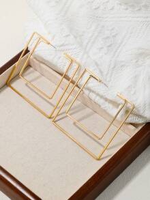 1對金屬雙層正方形女士耳環 - 金黃色 - 查看 3