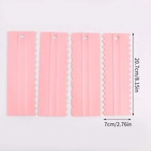 4pcs Cake Decorating Tools Set, Includes Icing Spatula, Smoothing Comb, Serrated Scraper, Butter/Mousse Cream Cake Edge DIY Tools - 8 Textured Designs - Pink - View 3