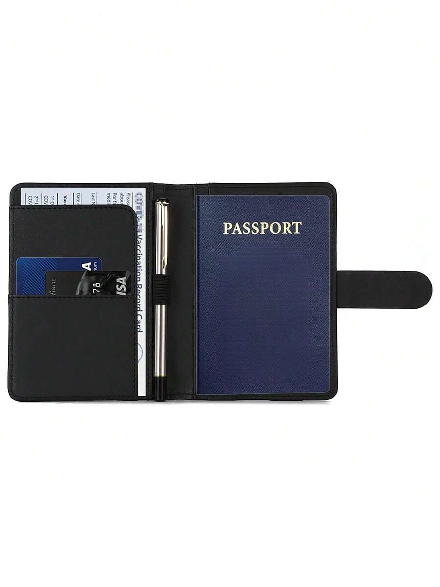 A Passport Holder RFID Blocking Travel Wallet with Pen Holder Card