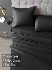 Bamboo Bed Sheets Set 4 Piece, 1800 Thread Count Super Silky Soft Sheet, 16 Inch Deep Pocket Breathable Sheet Set, Machine Washable- King/Queen - Black - View 2
