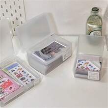 Transparent Frosted Plastic Square Box For Photo Album, Business Card, Desktop Storage Box - Beige - View 5