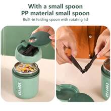 480ML Food Flasks Stainless Steel Lunch Flask with Foldable Spoon Thermal Insulated Soup Container for Kids Adult - Green - View 5