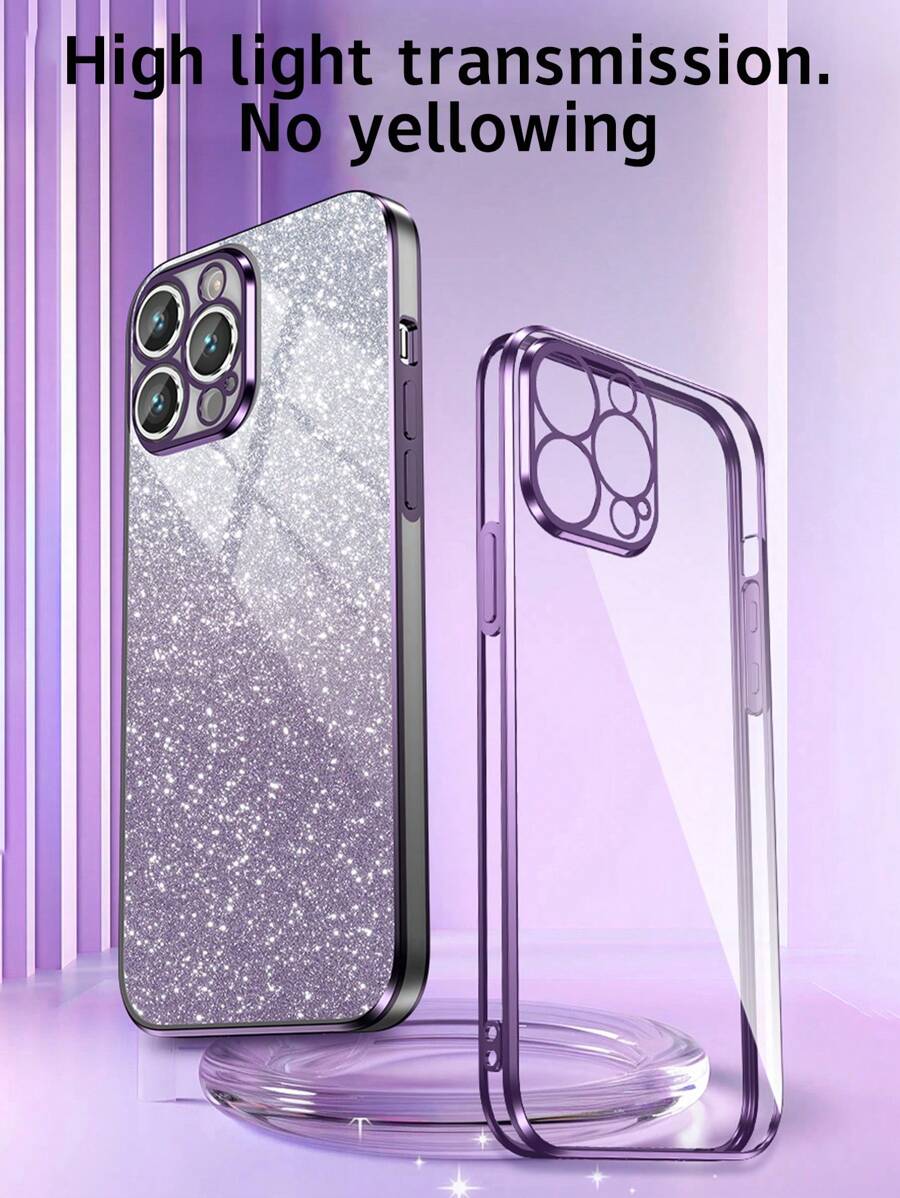 Ốp điện thoại chống rơi mạ điện Y2k mới + Hình dán kim tuyến + Bộ ốp đầy đủ + Tương thích với Apple, , , Oppo, Vivo - Màu tím - Xem 1