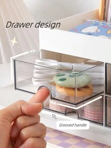 1 Pc High-Capacity Office Desktop Stationery Storage Box With Drawers, Sundries Deposit, Makeup Organizer - White - View 7