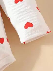 3-teiliges Valentinstag Outfit-Set für Baby Mädchen, Langarm-Bodysuit mit Herzen, Cord-Rüschen-Latzkleid und Stirnband - Weiss - Übersicht 6
