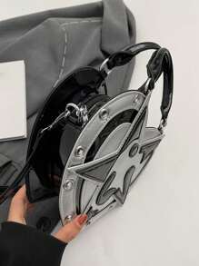 Y2K 风格心形铆钉斜挎包手提包，拼色哥特摇滚蒸汽朋克新奇五角星装饰铆钉斜挎包钱包，洛丽塔风格单肩包，适合角色扮演派对、狂欢节，完美最佳搞笑新奇和恶作剧礼物